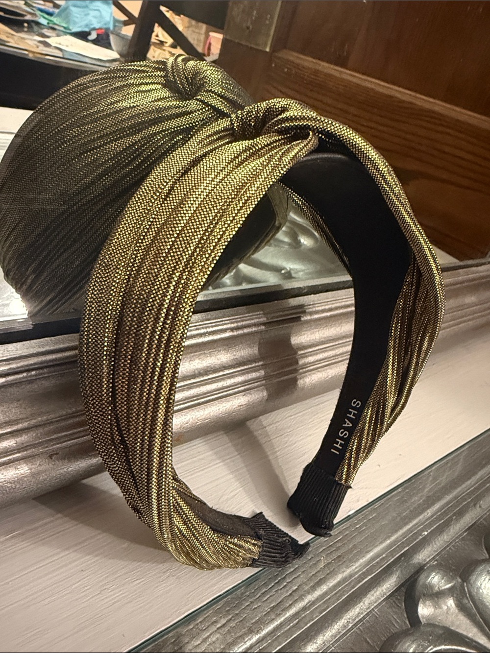 SHASHI Gold Metallic Twisted Knot Headband